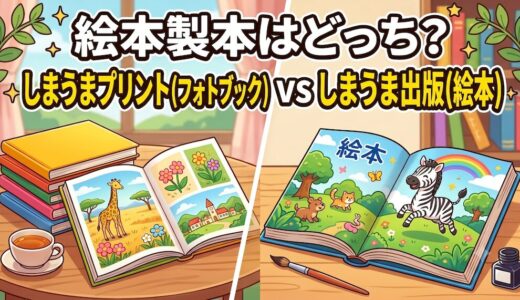 【絵本を製本はどちらがおすすめ？】「しまうまプリント(フォトブック)」と「しまうま出版(絵本)」の違いまとめ